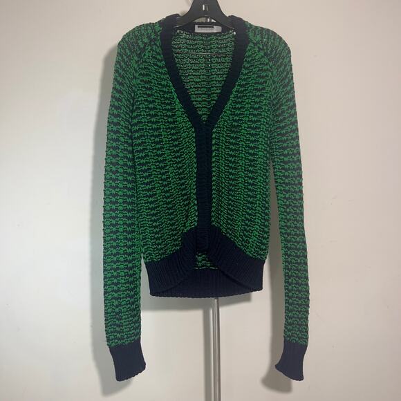 Jil Sander Vintage Green And Navy Blue Knit Cardigan Sweater Size 36 (US 4)